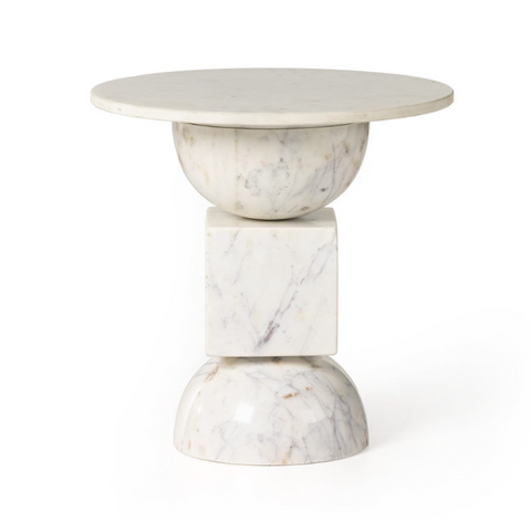 Neda End Table - Polished White Marble