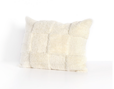 Patchwork Shearling Pillow -20" - Cream