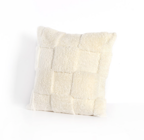 Patchwork Shearling Pillow -20" - Cream