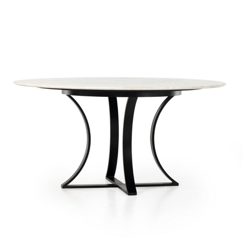 Gage Dining Table 60"-Polished White Marble w/ Dark Kettle Black