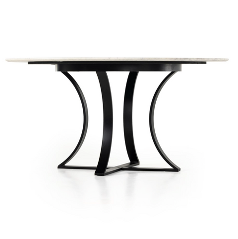 Gage Dining Table 60"-Polished White Marble w/ Dark Kettle Black