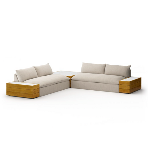 Grant Outdoor 2Pc Sectional w/ Coffee & End Table- Faye Sand