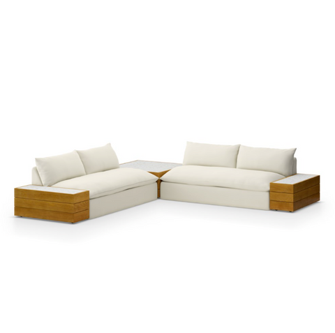 Grant Outdoor 2Pc Sectional w/ Coffee & End Table- Faye Cream