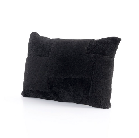 Patchwork Shearling Lumbar Pillow - Ebony