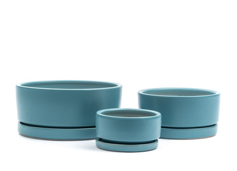 Low-Bowls with Water Saucers - Antique Teal
