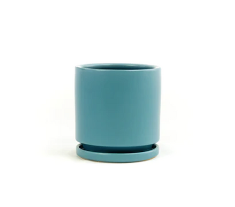 Cylinder Pots with Water Saucers - Antique Teal