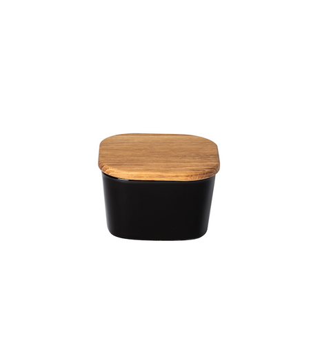 Ensemble Gift sq. salt cellar w/ wood lid - 12 cm | 5'' - Black