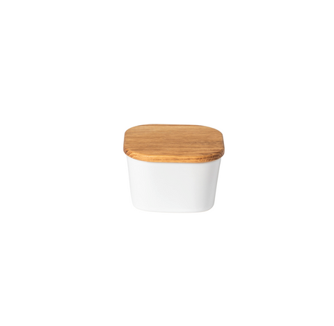 Ensemble Gift sq. salt cellar w/ oak wood lid - 12 cm | 5'' - White