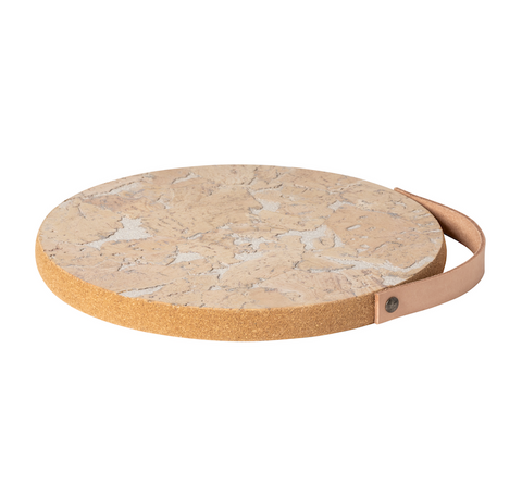 Cork trivet w/ leather handle - 25 cm | 10'' - White-natural