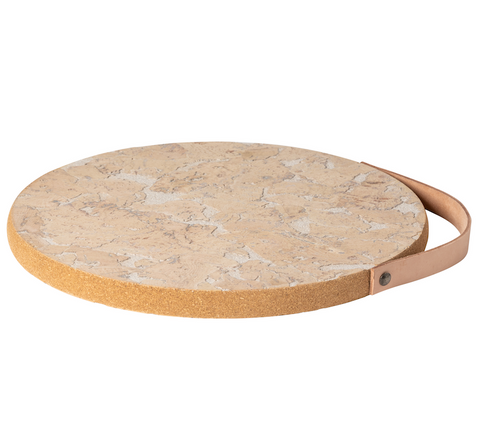 Cork trivet w/ leather handle - 30 cm | 12'' - White-natural