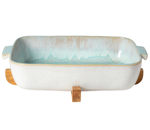 Eivissa Rect. baker w/ oak wood trivet - 40 cm | 16'' - Sea blue