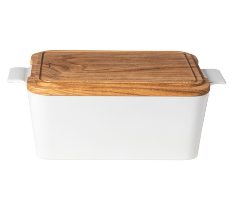 Ensemble Gift rect. bread box w/ oak wood - 40 cm | 16'' - White
