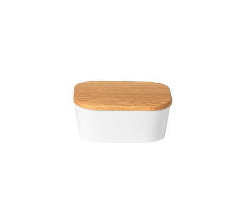 Ensemble Gift rect. butter dish w/ oak wood lid - 16 cm | 6'' - White