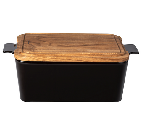 Ensemble Gift rect. bread box w/ oak wood - 40 cm | 16'' - Black
