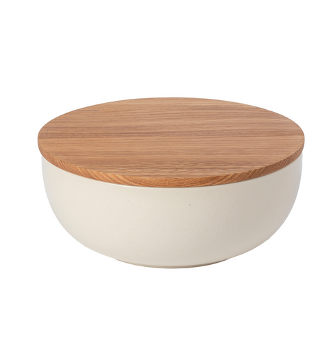Pacifica Serving bowl - 10" - w/ oak wood lid - Vanilla