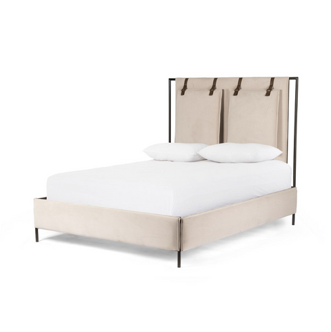 Leigh Upholstered Bed - Modern velvet Sand