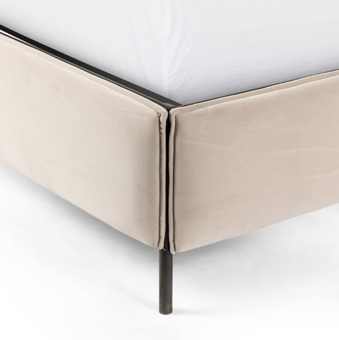 Leigh Upholstered Bed - Modern velvet Sand