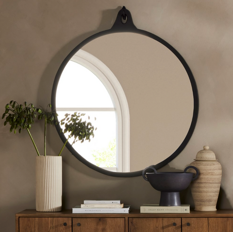 Hyde Round Mirror-Black Aluminum