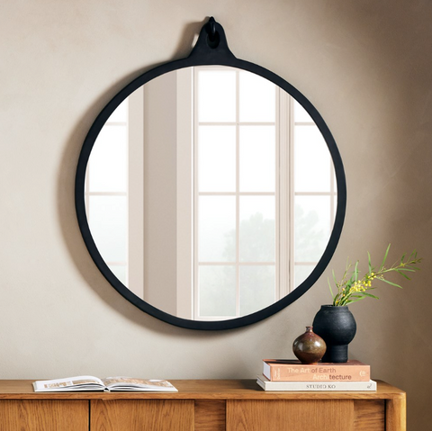 Hyde Round Mirror-Black Aluminum