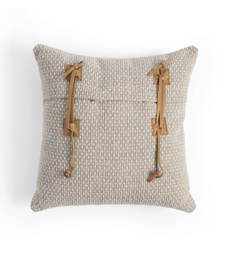 Leather Tie Classic Pillow-Oatmeal