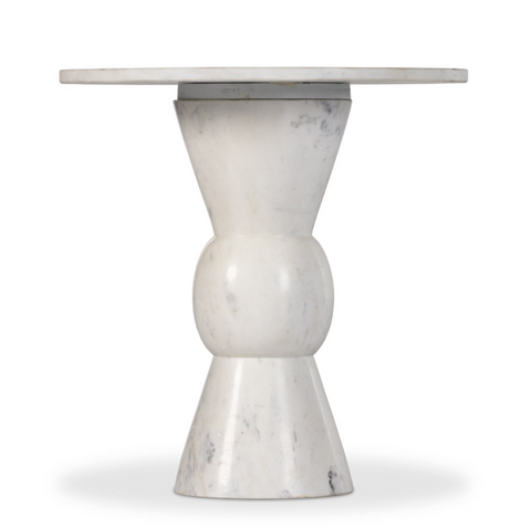 Fox End Table-Polished White Marble