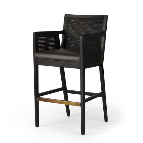 Antonia Cane Bar Stool - Brushed Ebony/Savile Charcoal