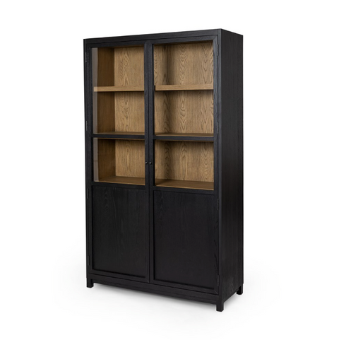 Millie Panel and Glass  Door Cabinet - Drifted Matte Black