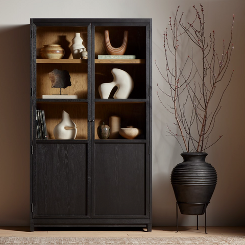 Millie Panel and Glass  Door Cabinet - Drifted Matte Black