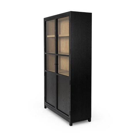 Millie Panel and Glass  Door Cabinet - Drifted Matte Black