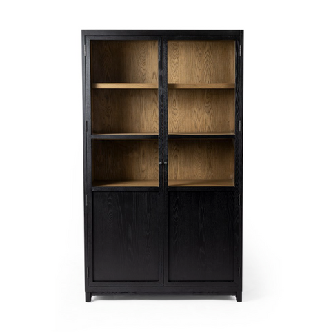 Millie Panel and Glass  Door Cabinet - Drifted Matte Black
