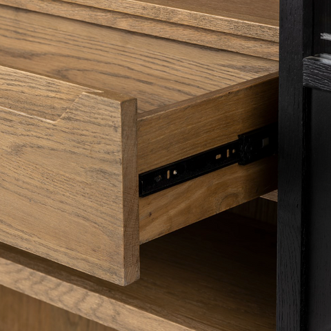 Millie Panel and Glass  Door Cabinet - Drifted Matte Black