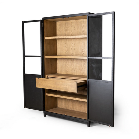 Millie Panel and Glass  Door Cabinet - Drifted Matte Black