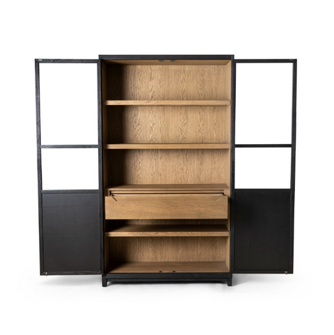 Millie Panel and Glass  Door Cabinet - Drifted Matte Black