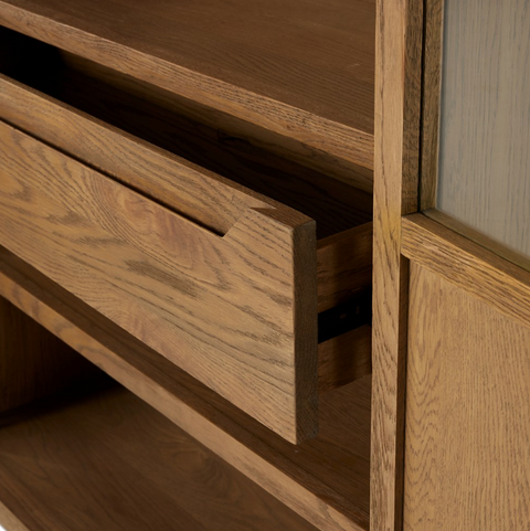 Millie Panel and Glass  Door Cabinet - Drifted Oak Solid