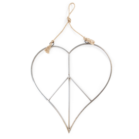 Hanging Metal & Jute Heart Peace Sign