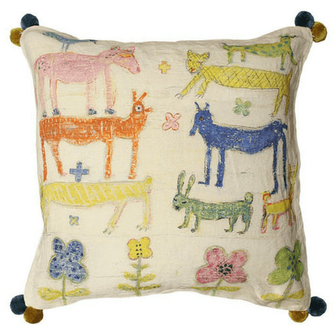 Stacked Animals Pillow ( with Poms)