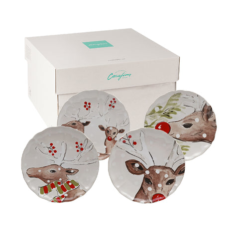 Deer Friends Set 4 dinner plates - 27 cm | 11'' - White