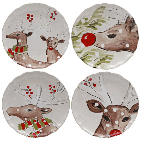 Deer Friends Set 4 dinner plates - 27 cm | 11'' - White