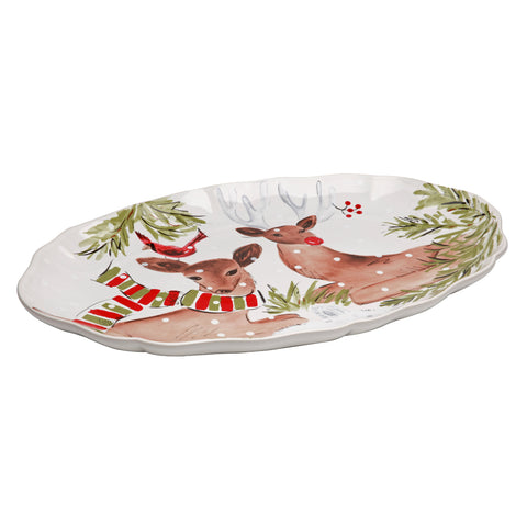 Deer Friends Oval platter - 50 cm | 20'' - White