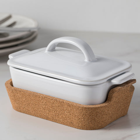 Ensemble Gift rect. cov. casserole w/ cork tray - 24 cm | 10'' - White