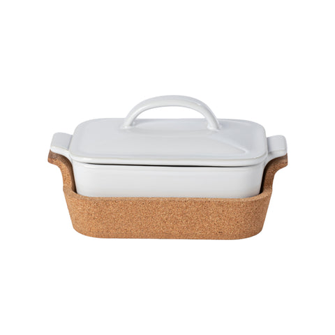 Ensemble Gift rect. cov. casserole w/ cork tray - 24 cm | 10'' - White