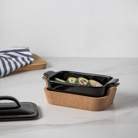 Ensemble Gift rect. cov. casserole w/ cork tray - 24 cm | 10'' - Black