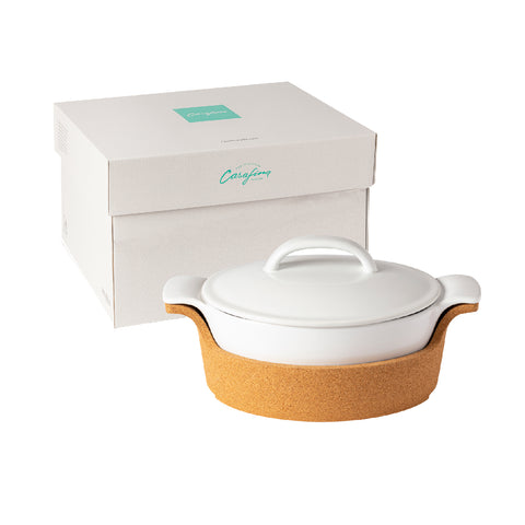 Ensemble Gift oval cov. casserole w/ cork tray - 30 cm | 12'' - White