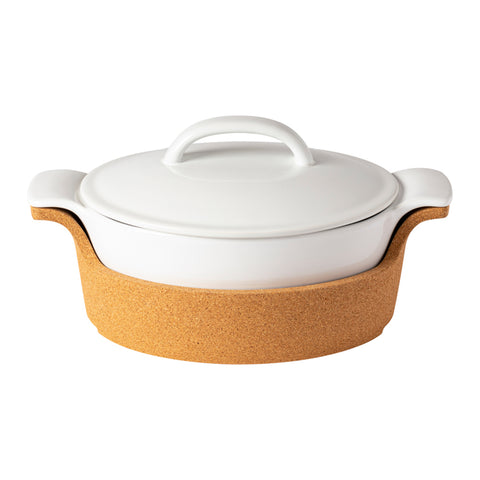 Ensemble Gift oval cov. casserole w/ cork tray - 30 cm | 12'' - White