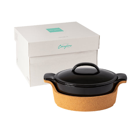 Ensemble Gift oval cov. casserole w/ cork tray - 30 cm | 12'' - Black