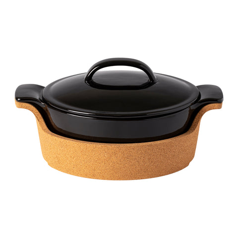 Ensemble Gift oval cov. casserole w/ cork tray - 30 cm | 12'' - Black