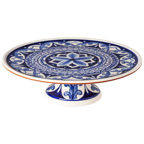 Alentejo Terracotta Footed plate - 13'' - Blue-white