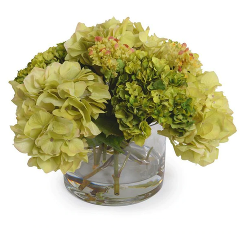 Hydrangea Bouquet in Glass Cylinder - Lime Green
