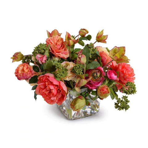 Mixed Flowers Arrangement in Glass Cube