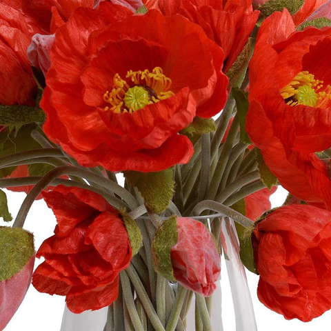 Poppy Bouquet in Glass Bucket - Orange-red